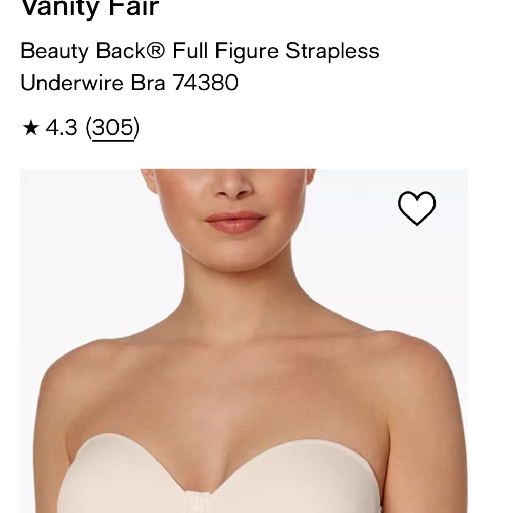 Vanity Fair strapless bra
